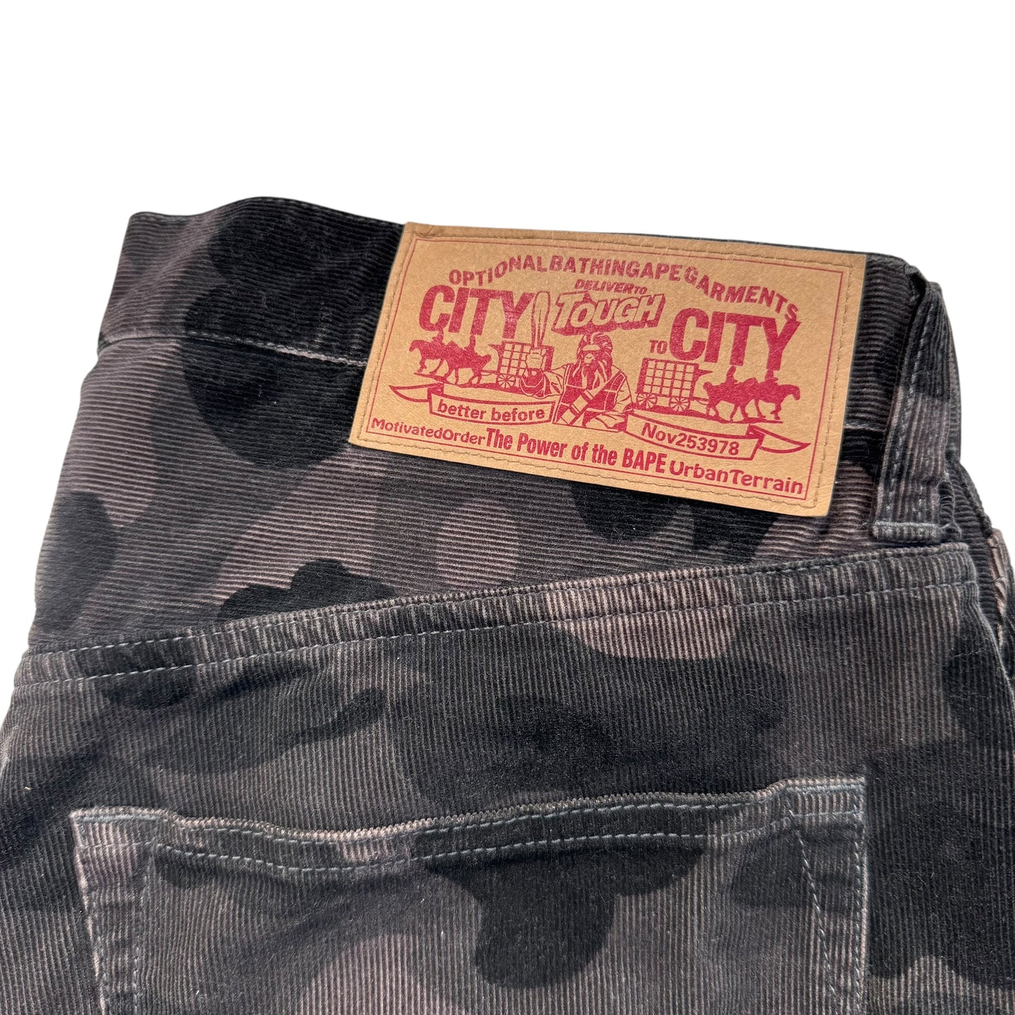 2006 Bape corduroy black camo pants (Large)